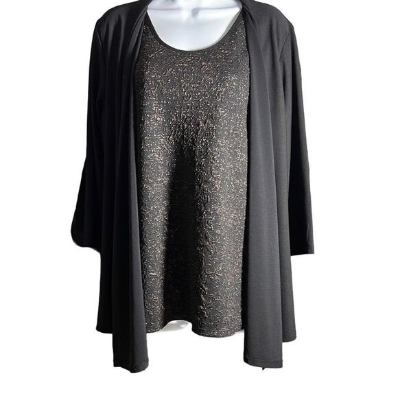 Dennis Basso Caviar Crepe Cardigan W/ Attached Lurex Shell Black Size Medium - Picture 1 of 9